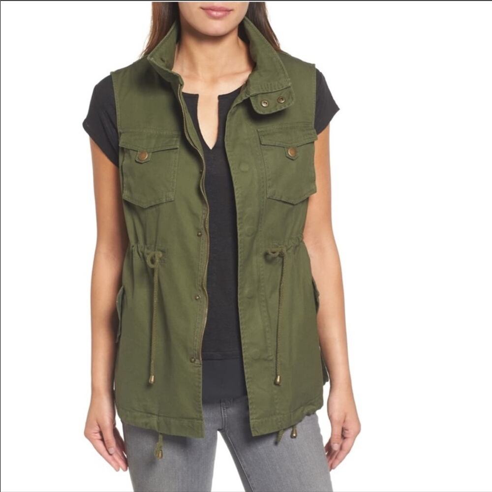 Pleione | Cotton Twill Green Utility Military Layering Vest